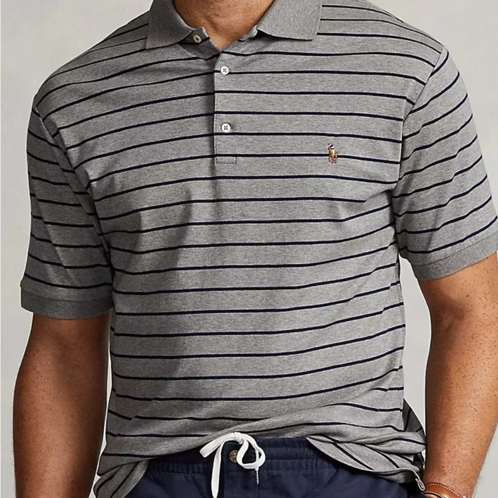 Polo by Ralph Lauren Men's Gray Striped Soft Cotton Polo